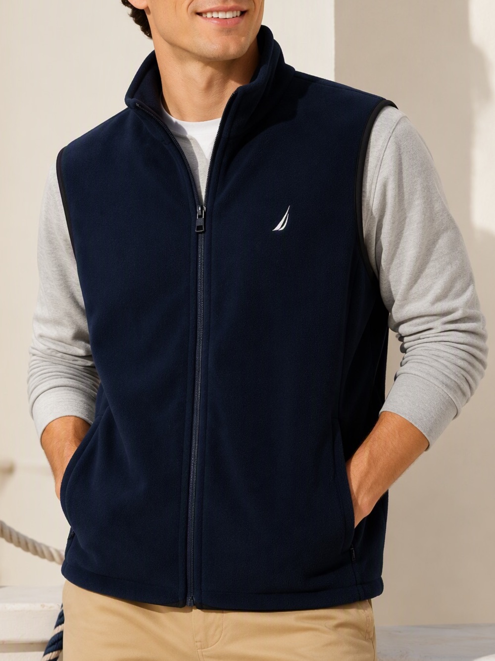 Men's Nautica Competition Fleece Vest Medium Navy Blue Gray